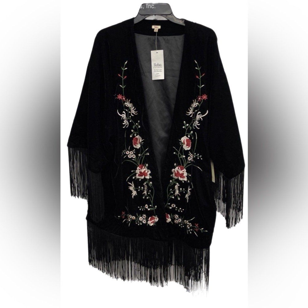 REBA Black Suede Embroidered Fringe Western Jacket (NWT)